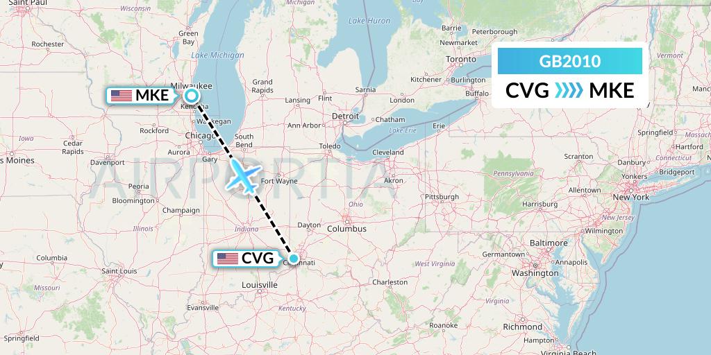 GB2010 ABX Air Flight Map: Cincinnati to Milwaukee
