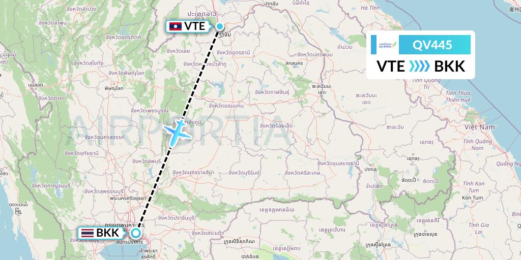 QV445 Lao Airlines Flight Map: Vientiane to Bangkok