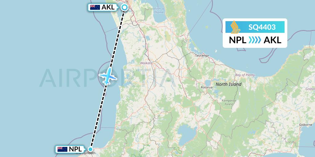 SQ4403 Singapore Airlines Flight Map: New Plymouth to Auckland