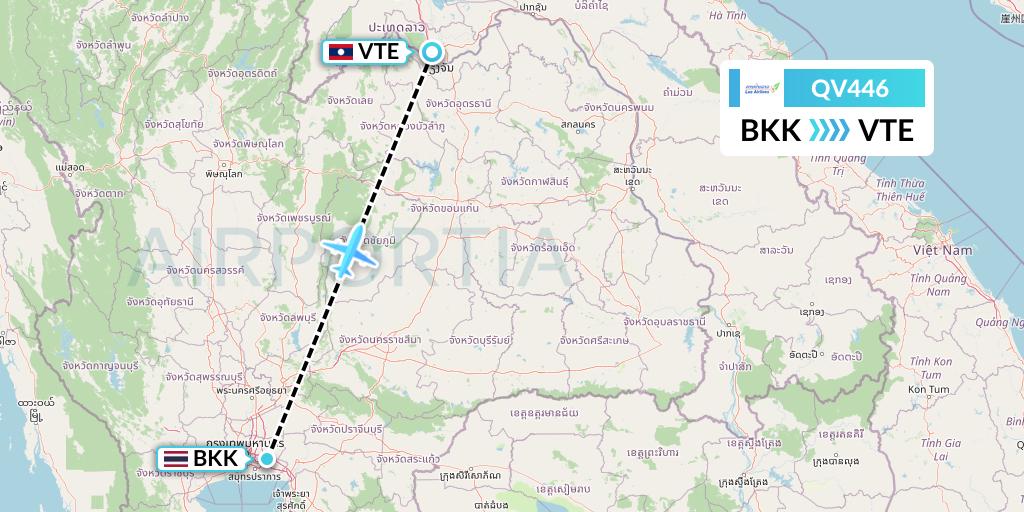 QV446 Lao Airlines Flight Map: Bangkok to Vientiane