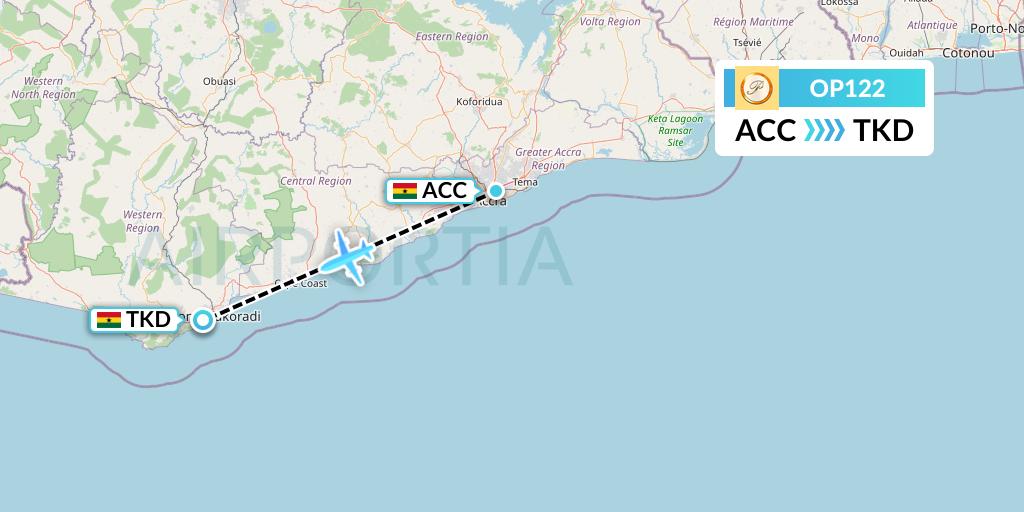 OP122 PassionAir Flight Map: Accra to Takoradi