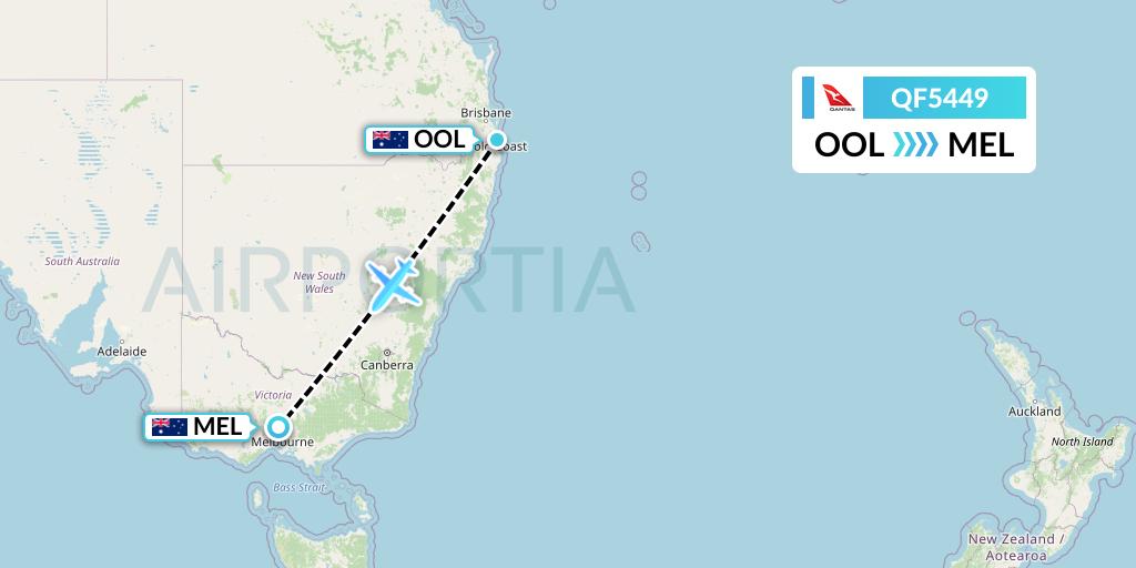 QF5449 Qantas Flight Map: Gold Coast to Melbourne