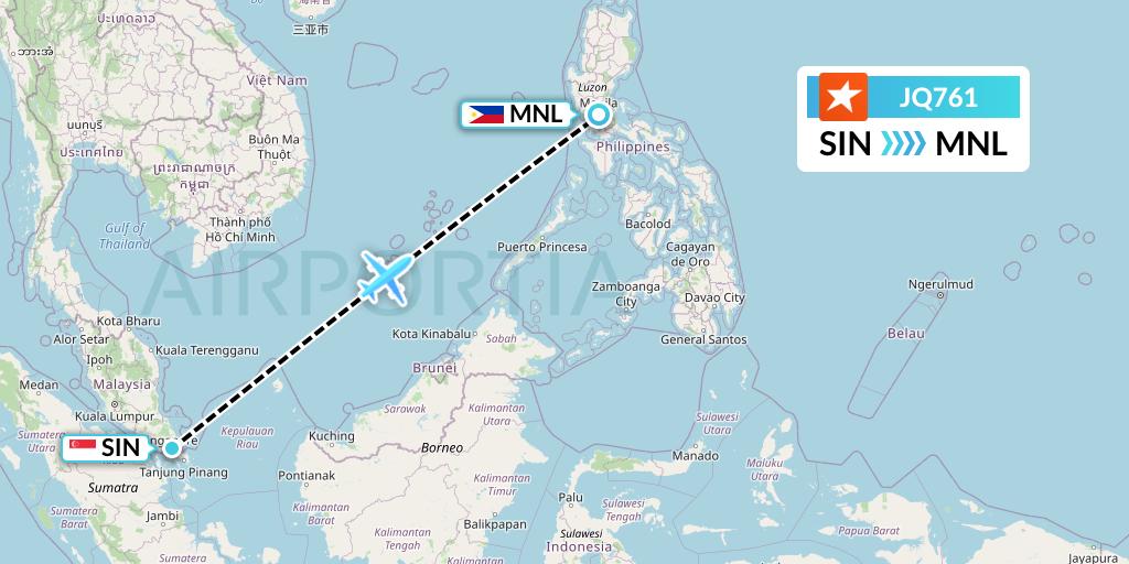 JQ761 Jetstar Airways Flight Map: Singapore to Manila