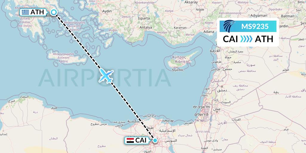 MS9235 EgyptAir Flight Map: Cairo to Athens
