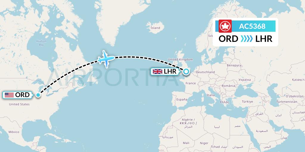 AC5368 Air Canada Flight Map: Chicago to London
