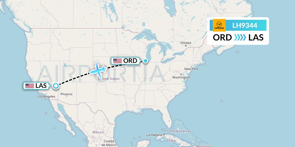 LH9344 Lufthansa Flight Map: Chicago to Las Vegas