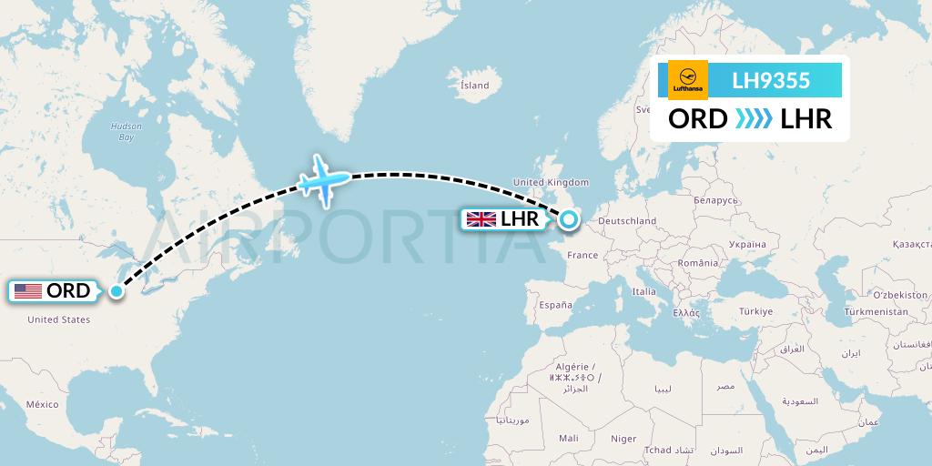 LH9355 Lufthansa Flight Map: Chicago to London