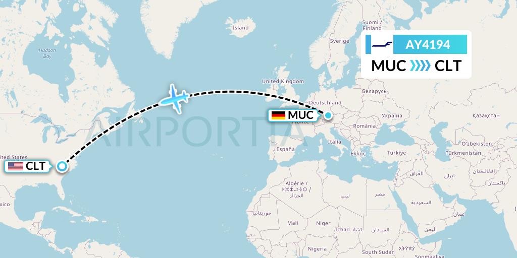 AY4194 Finnair Flight Map: Munich to Charlotte