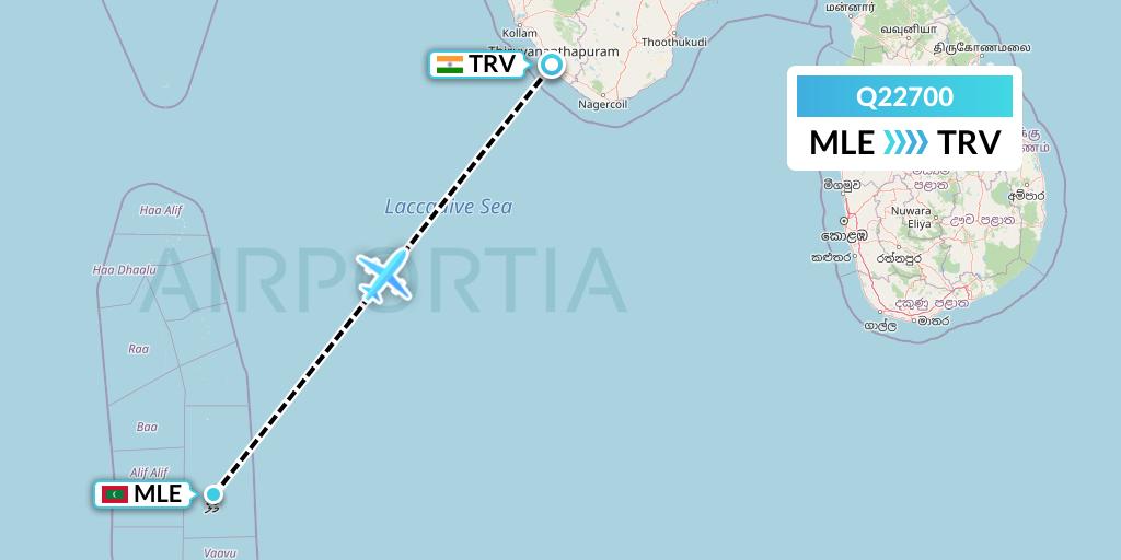 Q22700 Maldivian Flight Map: Male to Thiruvananthapuram