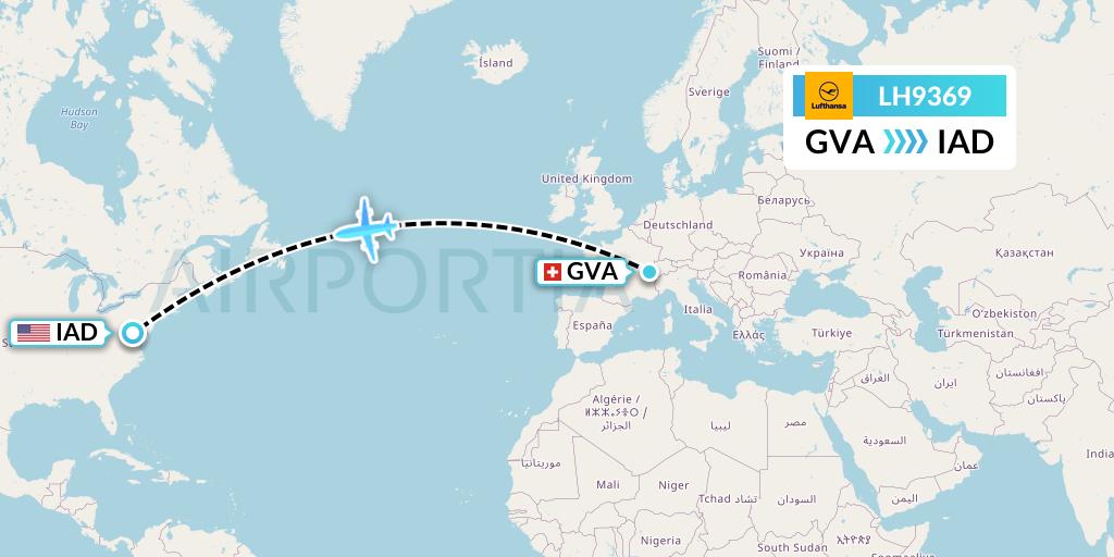 LH9369 Lufthansa Flight Map: Geneva to Washington