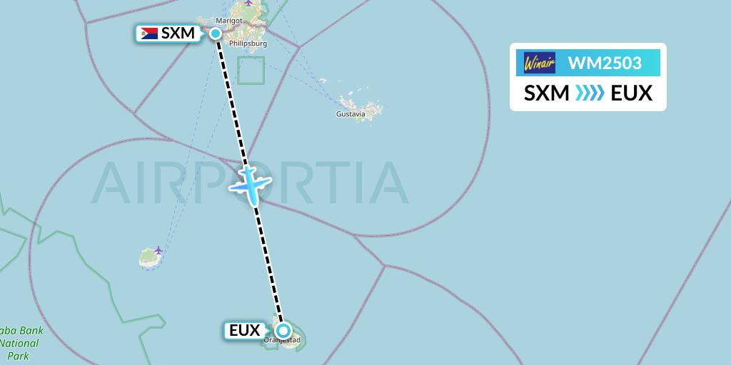 WM2503 Winair Flight Map: Sint Maarten to Sint Eustatius
