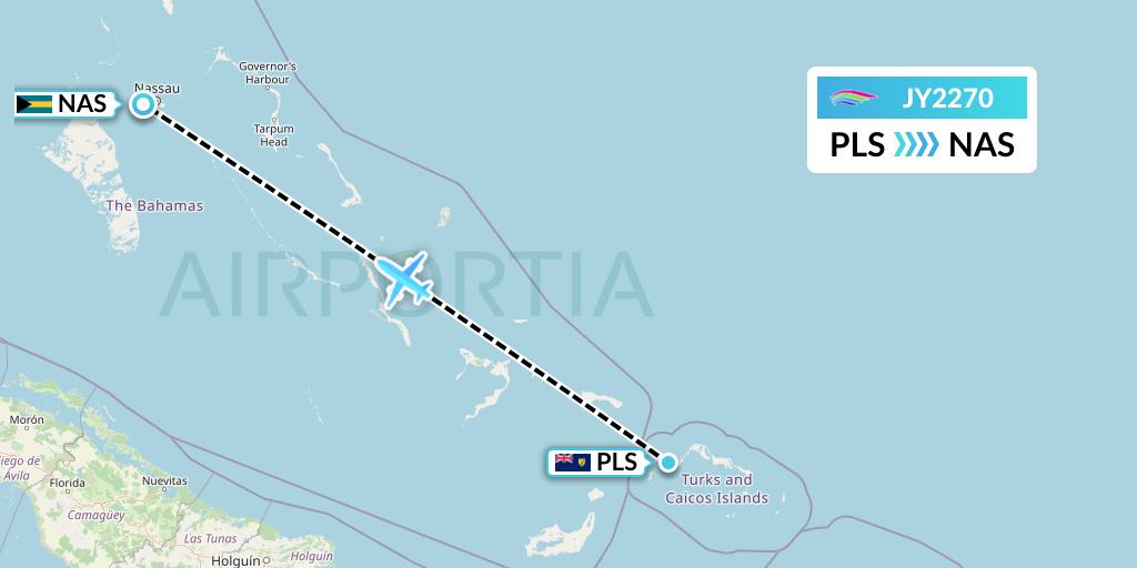 JY2270 InterCaribbean Airways Flight Map: Providenciales to Nassau