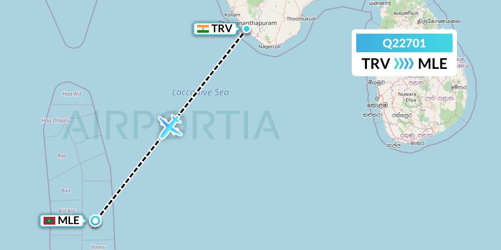 Q22701 Maldivian Flight Map: Thiruvananthapuram to Male