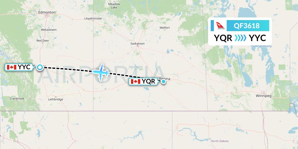 QF3618 Qantas Flight Map: Regina to Calgary
