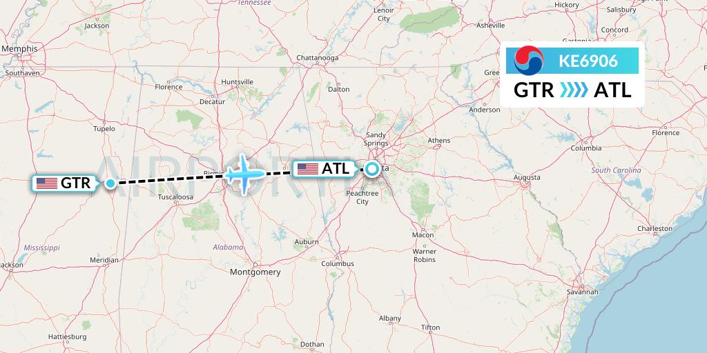 KE6906 Korean Air Flight Map: Golden Triangle to Atlanta