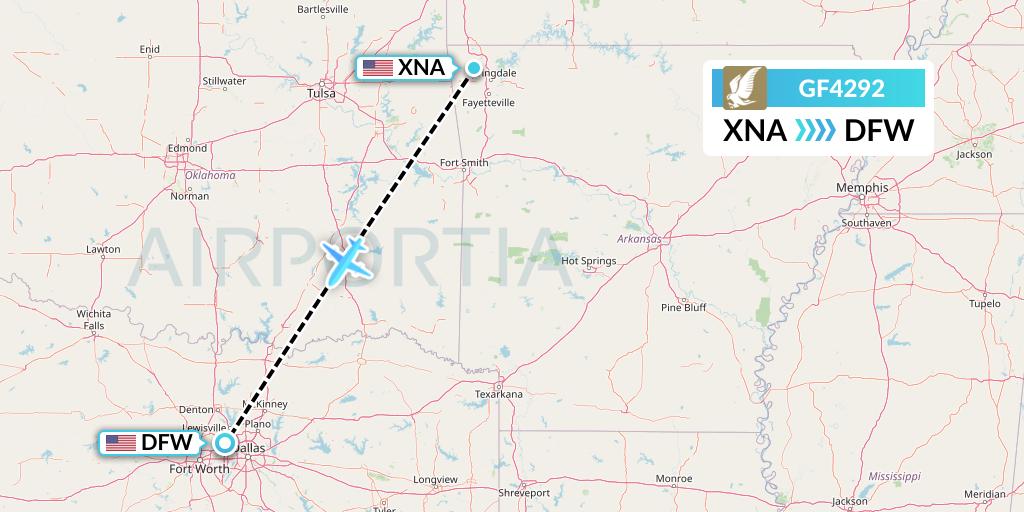 GF4292 Gulf Air Flight Map: Bentonville to Dallas
