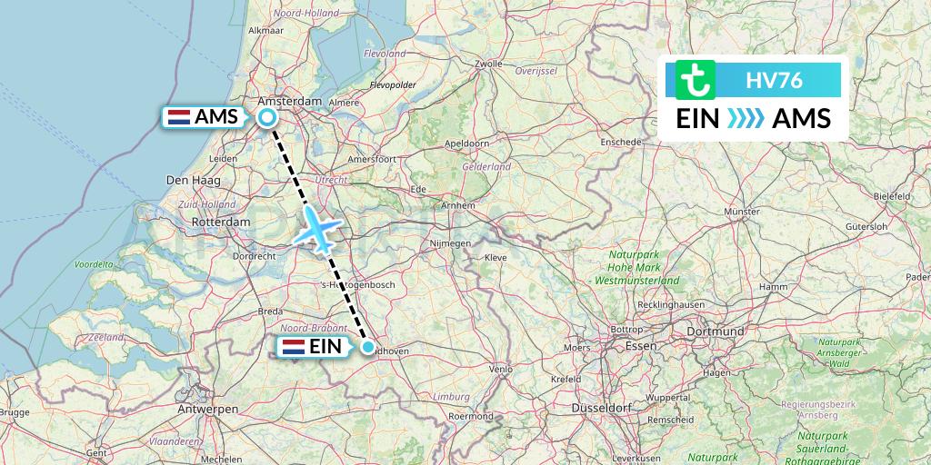 HV76 Transavia Flight Map: Eindhoven to Amsterdam