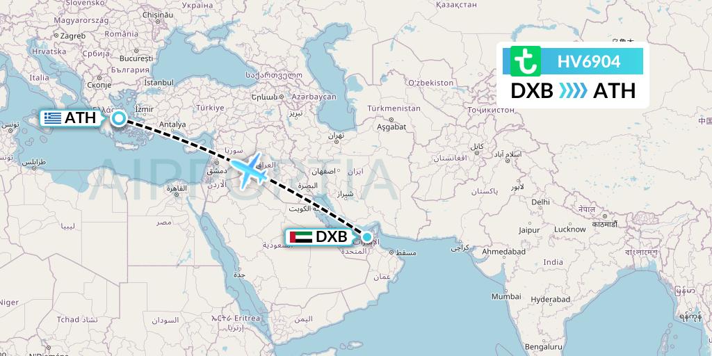 HV6904 Transavia Flight Map: Dubai to Athens