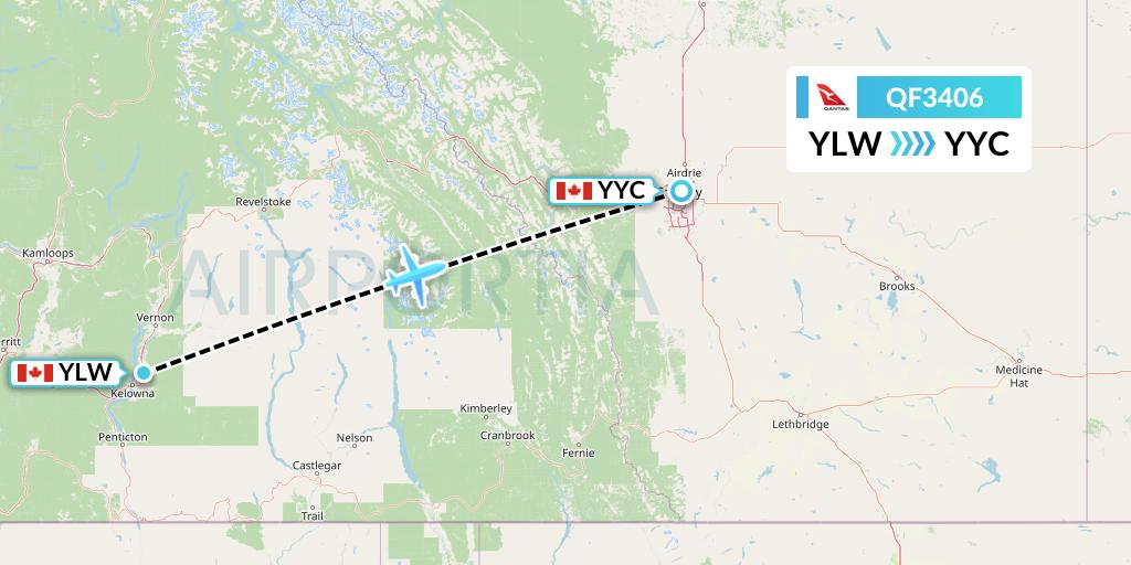 QF3406 Qantas Flight Map: Kelowna to Calgary