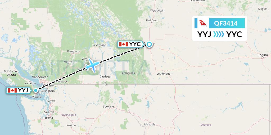 QF3414 Qantas Flight Map: Victoria to Calgary