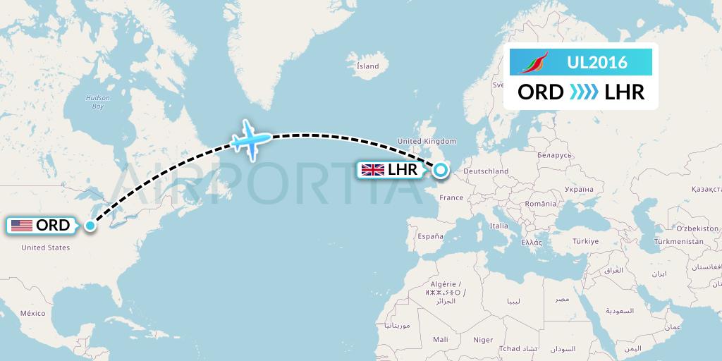 UL2016 SriLankan Airlines Flight Map: Chicago to London