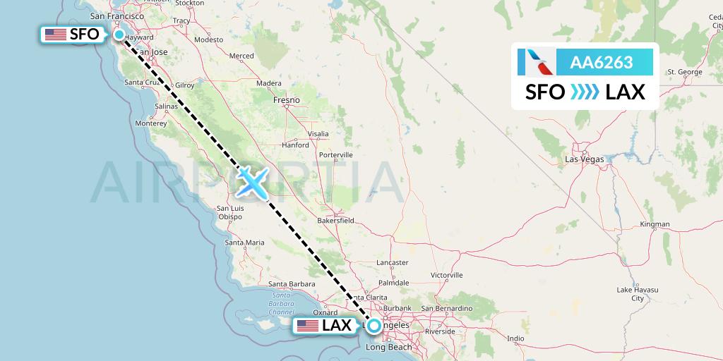 AA6263 American Airlines Flight Map: San Francisco to Los Angeles