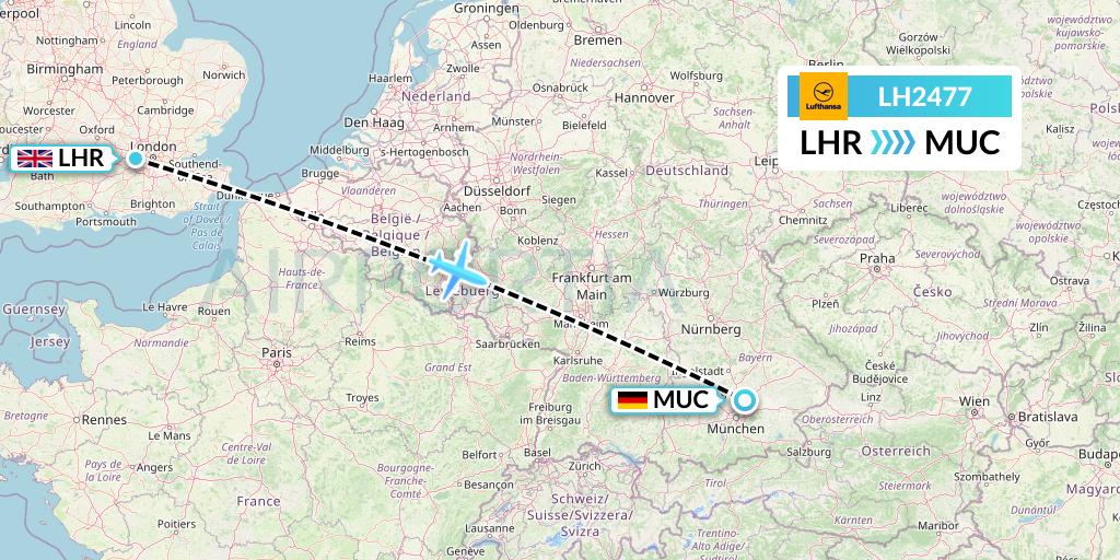 LH2477 Lufthansa Flight Map: London to Munich
