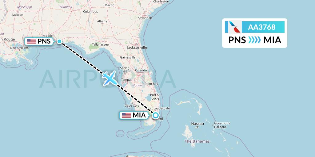 AA3768 American Airlines Flight Map: Pensacola to Miami