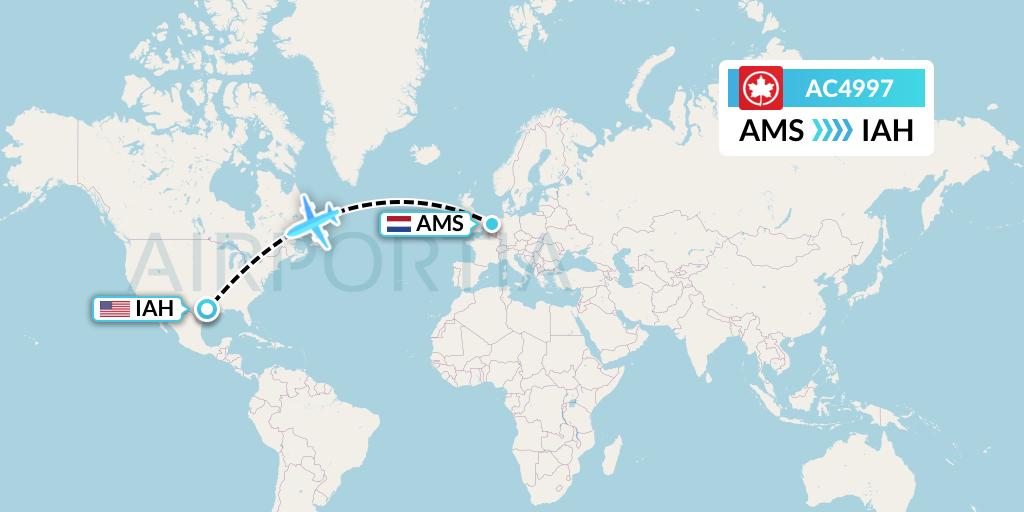 AC4997 Air Canada Flight Map: Amsterdam to Houston