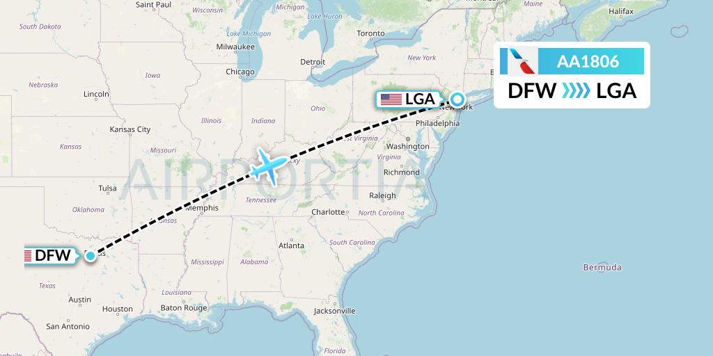 AA1806 American Airlines Flight Map: Dallas to New York