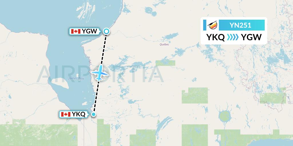 YN251 Air Creebec Flight Map: Waskaganish to Kuujjuarapik