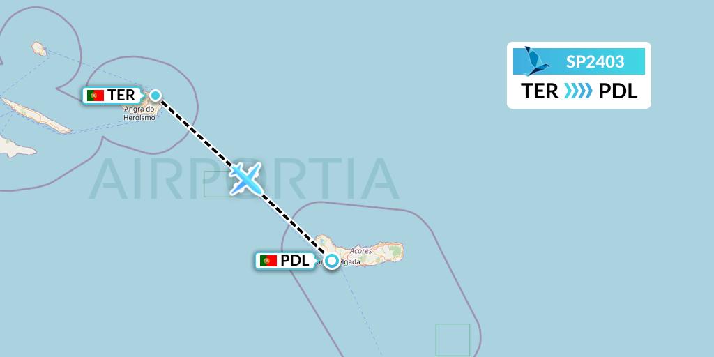 SP2403 SATA Air Acores Flight Map: Lajes to Ponta Delgada