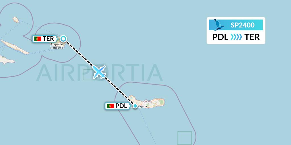SP2400 SATA Air Acores Flight Map: Ponta Delgada to Lajes