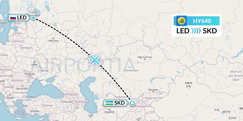 HY640 Uzbekistan Airways Flight Map: St. Petersburg to Samarkand