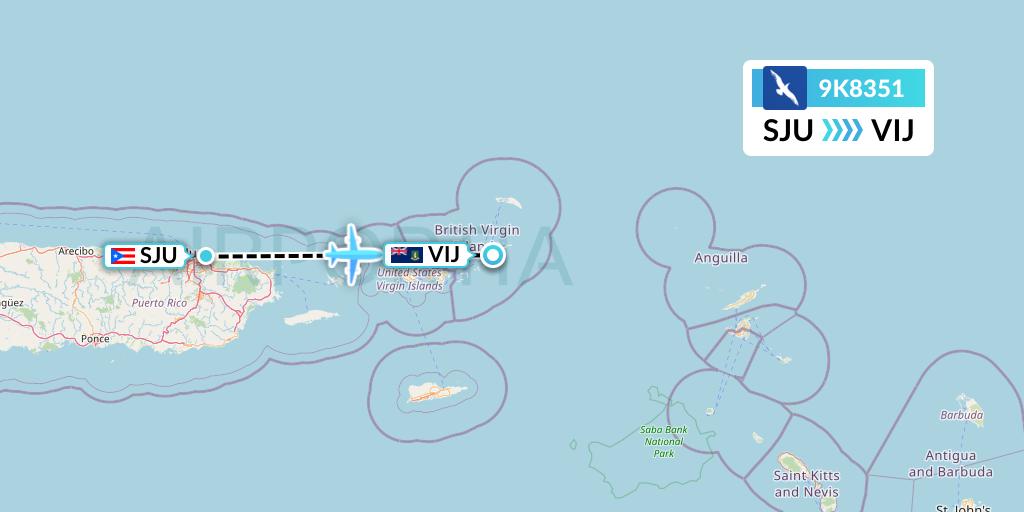 9K8351 Cape Air Flight Map: San Juan to Virgin Gorda
