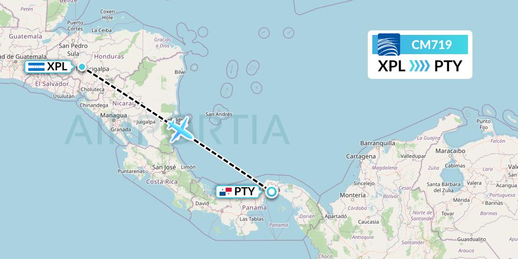 CM719 Copa Airlines Flight Map: Comayagua to Panama City