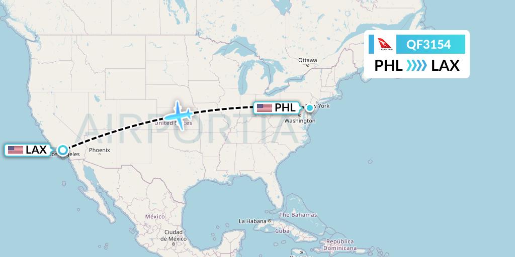 QF3154 Qantas Flight Map: Philadelphia to Los Angeles