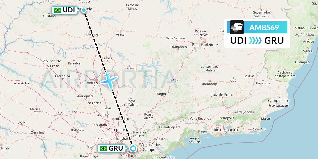 AM8569 Aeromexico Flight Map: Uberlandia to Sao Paulo