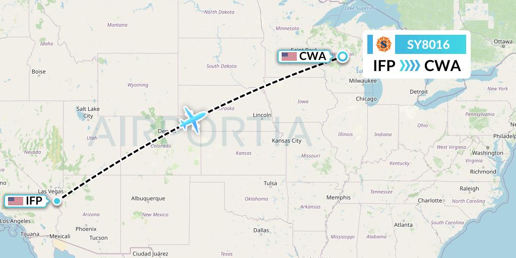 SY8016 Sun Country Airlines Flight Map: Bullhead City to Wausau