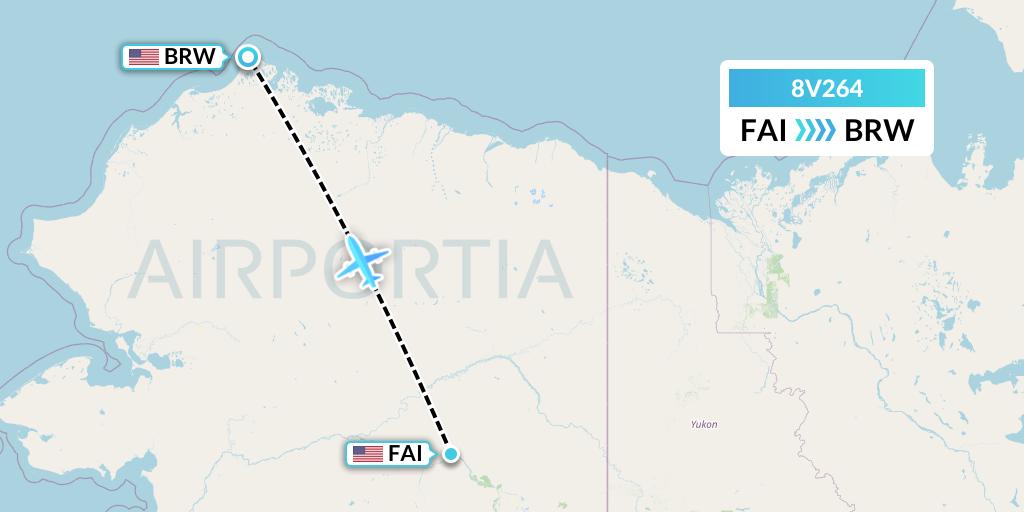 8V264 Wright Air Service Flight Map: Fairbanks to Barrow