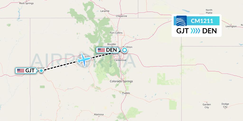 CM1211 Copa Airlines Flight Map: Grand Junction to Denver