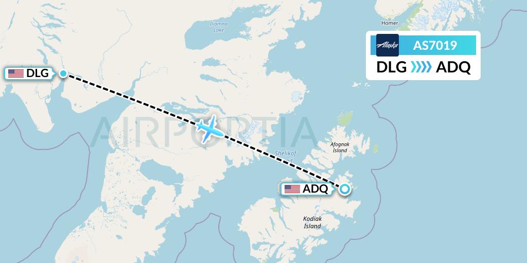 AS7019 Alaska Airlines Flight Map: Dillingham to Kodiak