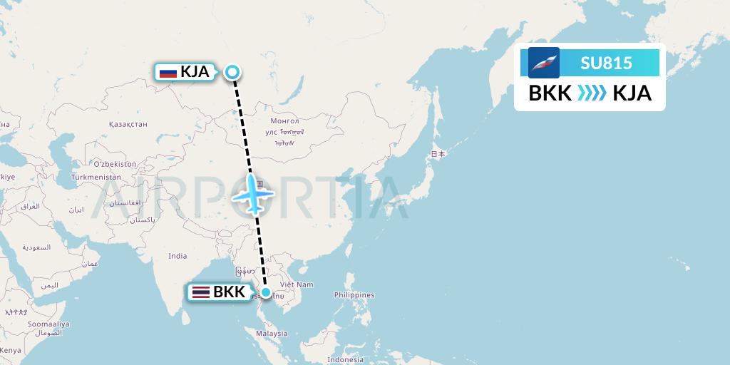 SU815 Aeroflot Flight Map: Bangkok to Krasnoyarsk