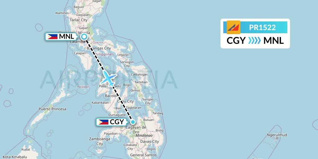 PR1522 Philippine Airlines Flight Map: Cagayan de Oro to Manila