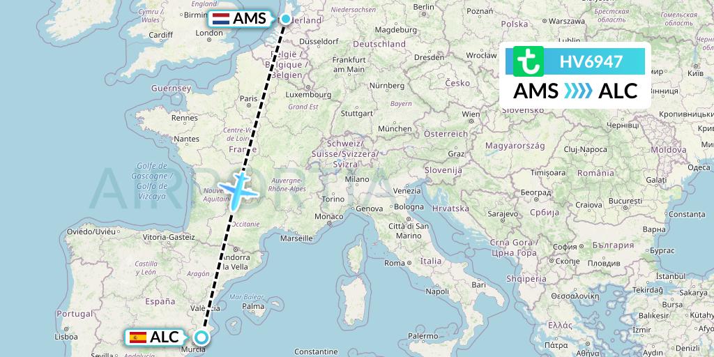 HV6947 Transavia Flight Map: Amsterdam to Alicante