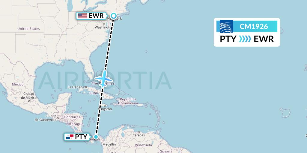 CM1926 Copa Airlines Flight Map: Panama City to New York