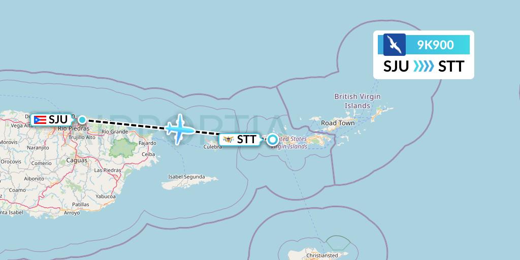 9K900 Cape Air Flight Map: San Juan to St. Thomas