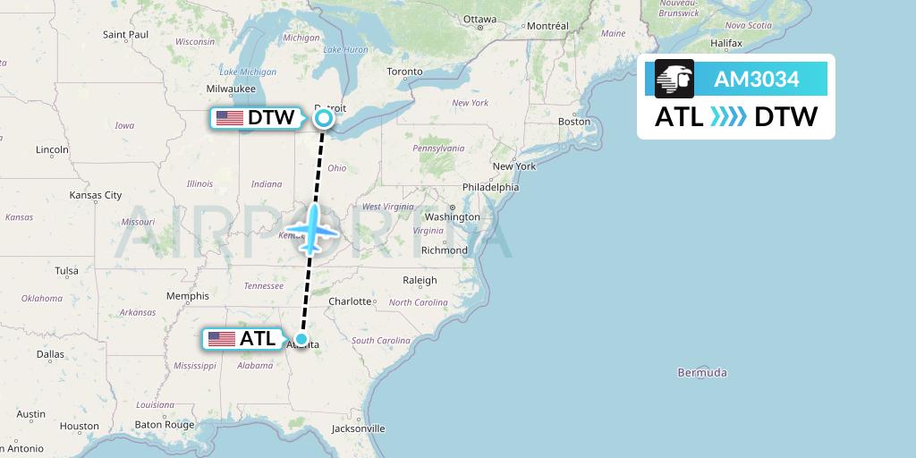 AM3034 Aeromexico Flight Map: Atlanta to Detroit