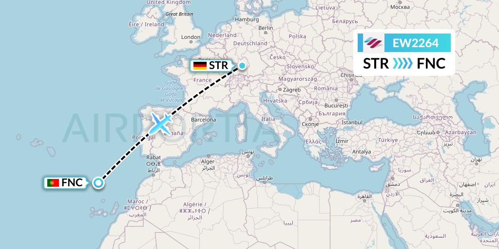 EW2264 Eurowings Flight Map: Stuttgart to Funchal