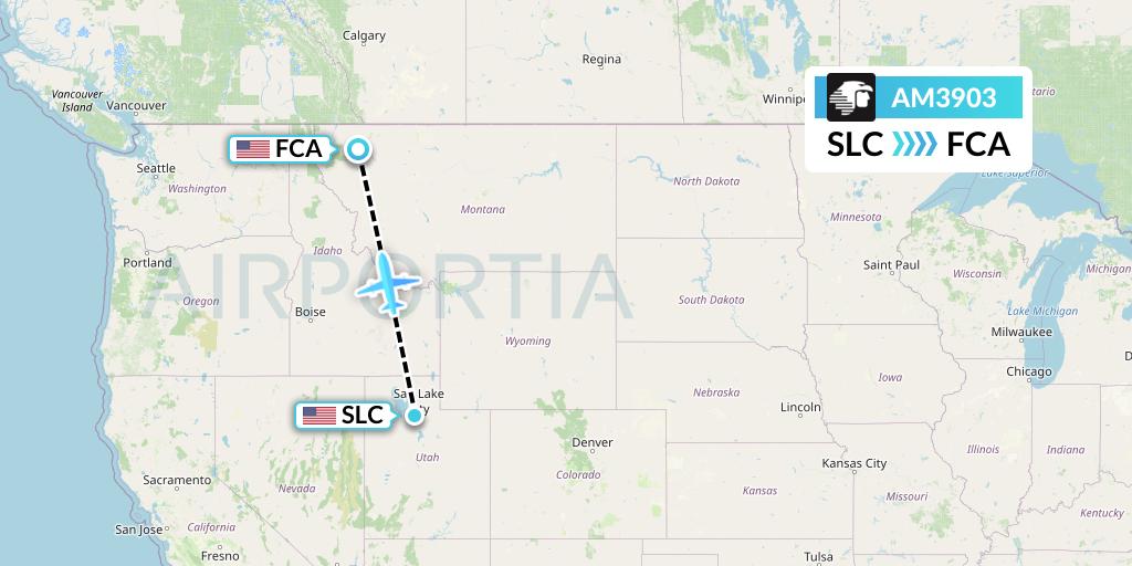 AM3903 Aeromexico Flight Map: Salt Lake City to Kalispell